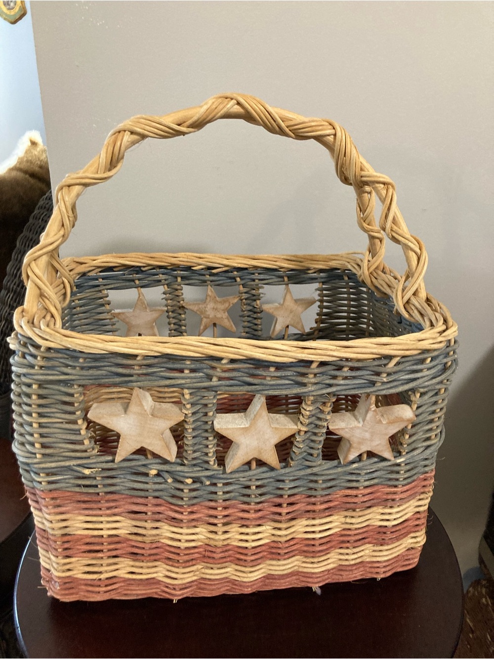Decorative Woven Star Basket Tote in Blue, Natural, Tan